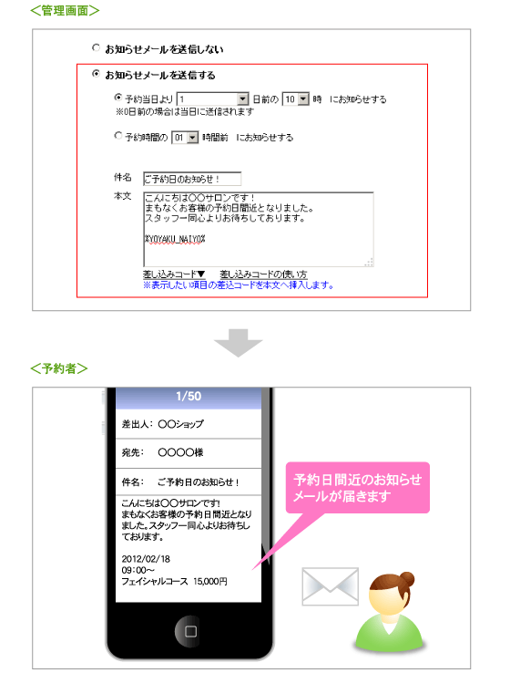 サロンに便利な機能-予約日お知らせメール